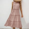 thumbnail image 6 of Delliss Women's Summer Sleeveless Plain Tank Dress Crew Neck Tiered Pleated Long Dress Beach Simple Trendy Sundress, 6 of 7