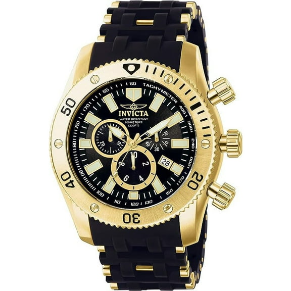 Invicta Men's 0140 Spider Collection Gold Tone Black Dial Rubber Strap Chronograph Watch