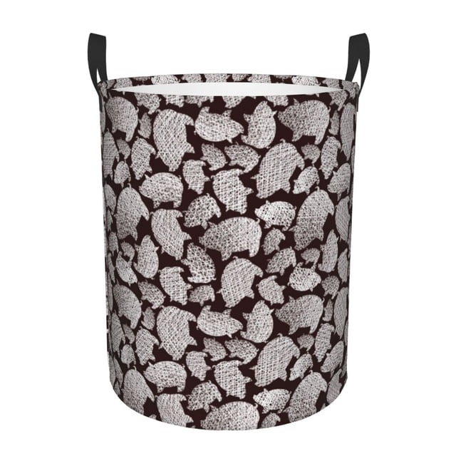 Balery Hand Drawn Pig Cesta de ropa redonda con asas, impermeable, independiente, para ropa, juguetes, dormitorio y familia-Medium