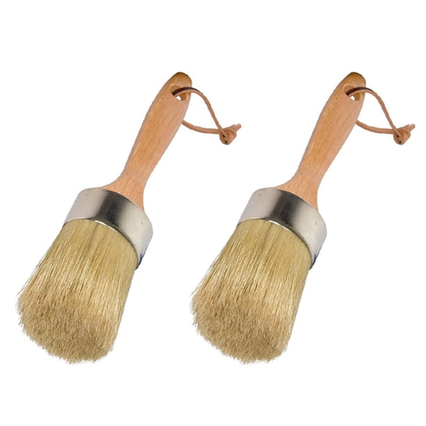 2X Cepillo de Pintura de Tiza Y Grande 2 En 1 Herramienta de Pintura Redonda de Cerdas Naturales para Plantillas de Muebles de Bricolaje Decoración del Hogar