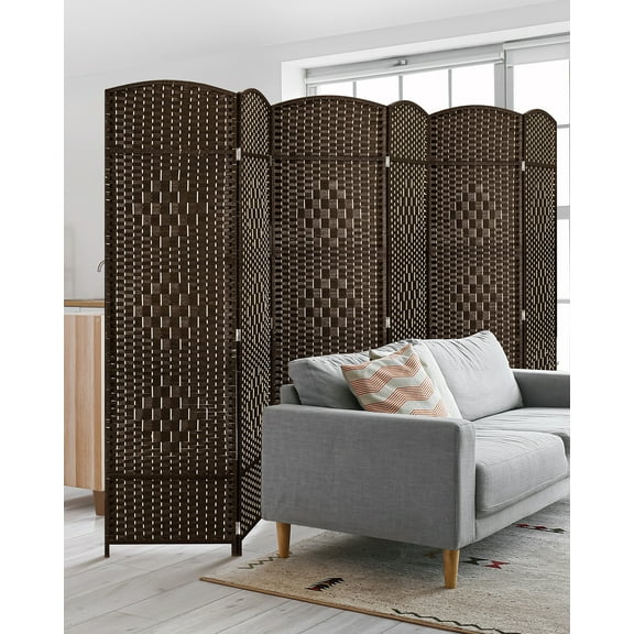 Jostyle Room Divider Panel of 6 Privacy Screen Freestanding Rattan Room Separator for Enhanced Privacy Brown