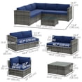 thumbnail image 2 of Ensemble de Conversation en Rotin Osier d'Extérieur de 4 Pcs avec Sofa d'Angle, 2 Causeuses, Table Basse et 11 Coussins Bleu Marine, Mobilier en Rotin PE Résistant aux Intempéries pour Patio, Jardin, Cour, 2 of 7