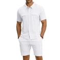 thumbnail image 5 of LWavelet Men's Linen Blend Button Down Shirt and Cargo Shorts Set Casual Summer Beach Outfit White S, 5 of 6