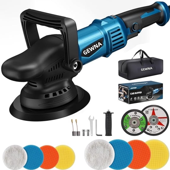 Gewna Dual Action Random Orbital Car Polisher,Car Detailing Kit, 8 Detachable Pads,Packing Bag for Car Polishing and Waxing,2800-5800RMP