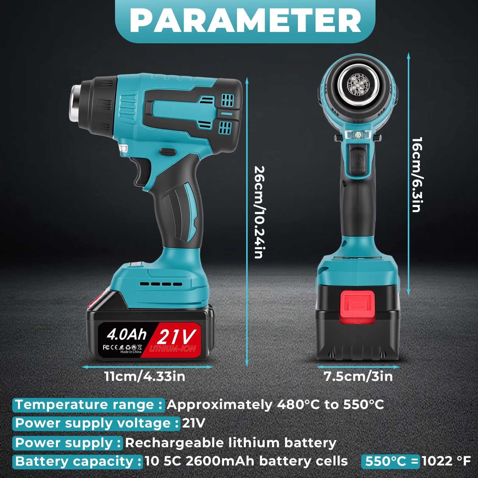 Heat Gun, Portable Handheld Cordless Electric Heat Gun with 3000mAh Battery, Hot Air Gun Kit with 4 Nozzles for Crafts, Shrink Wrapping/Tubing, Paint Removing, Soldering