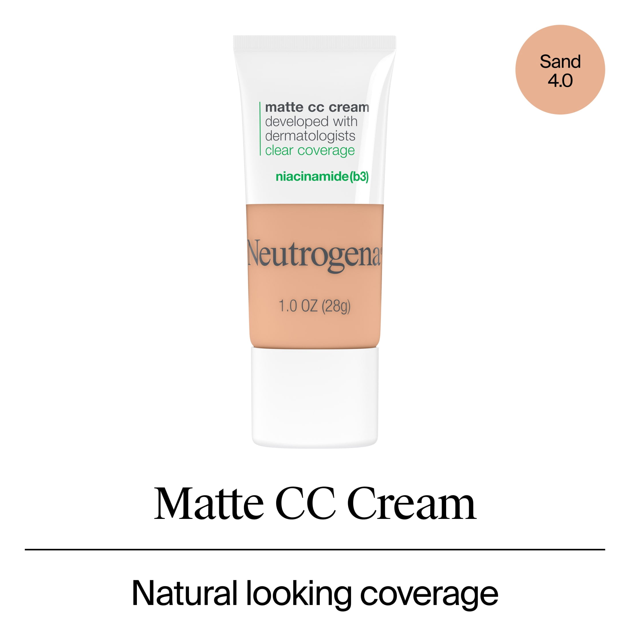 (2 pack) Neutrogena Clear Coverage Flawless Matte CC Cream, Sand, 1 oz