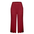 thumbnail image 4 of Stamzod Womens Capri Pants Fashion Solid Color Summer Stretch Waist Straight Wide Leg Cropped Pants Daily Casual Loose Plus Size Capris for Women with Pocket Red XL, 4 of 5