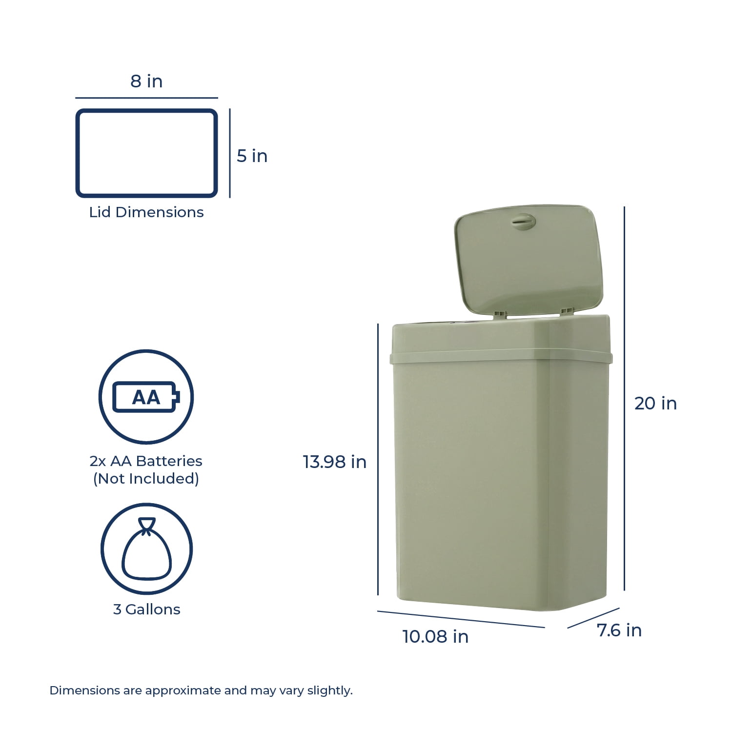 Nine Stars Motion Sensor Automatic Bathroom Trash Can, 3.2 Gallon Plastic, Motion Sensor Soft Close Lid Garbage Bin, Olive Green