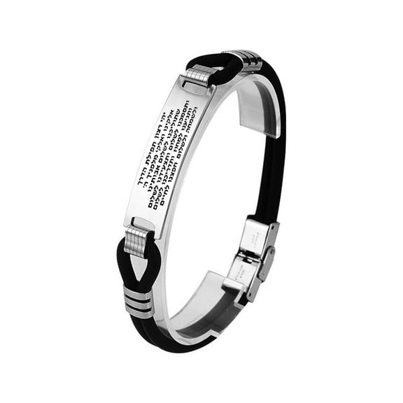Stylish Hebrew Biblical Scripture Layered Silicone Bracelet with Buckle, Jewish Hebraica Bible Prayers Protection Bangle for Israeli Jewelry Religious Gifts, 8.26 inches