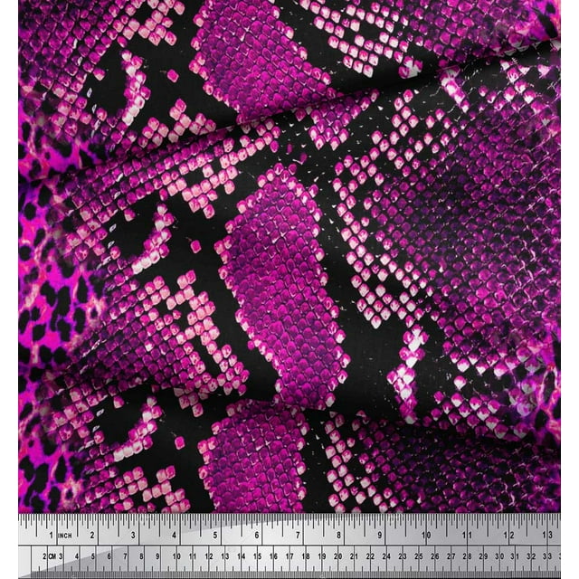 Soimoi Pink Silk Fabric Leopard & Snake Animal Skin Print Sewing Fabric Yard 42 Inch Wide