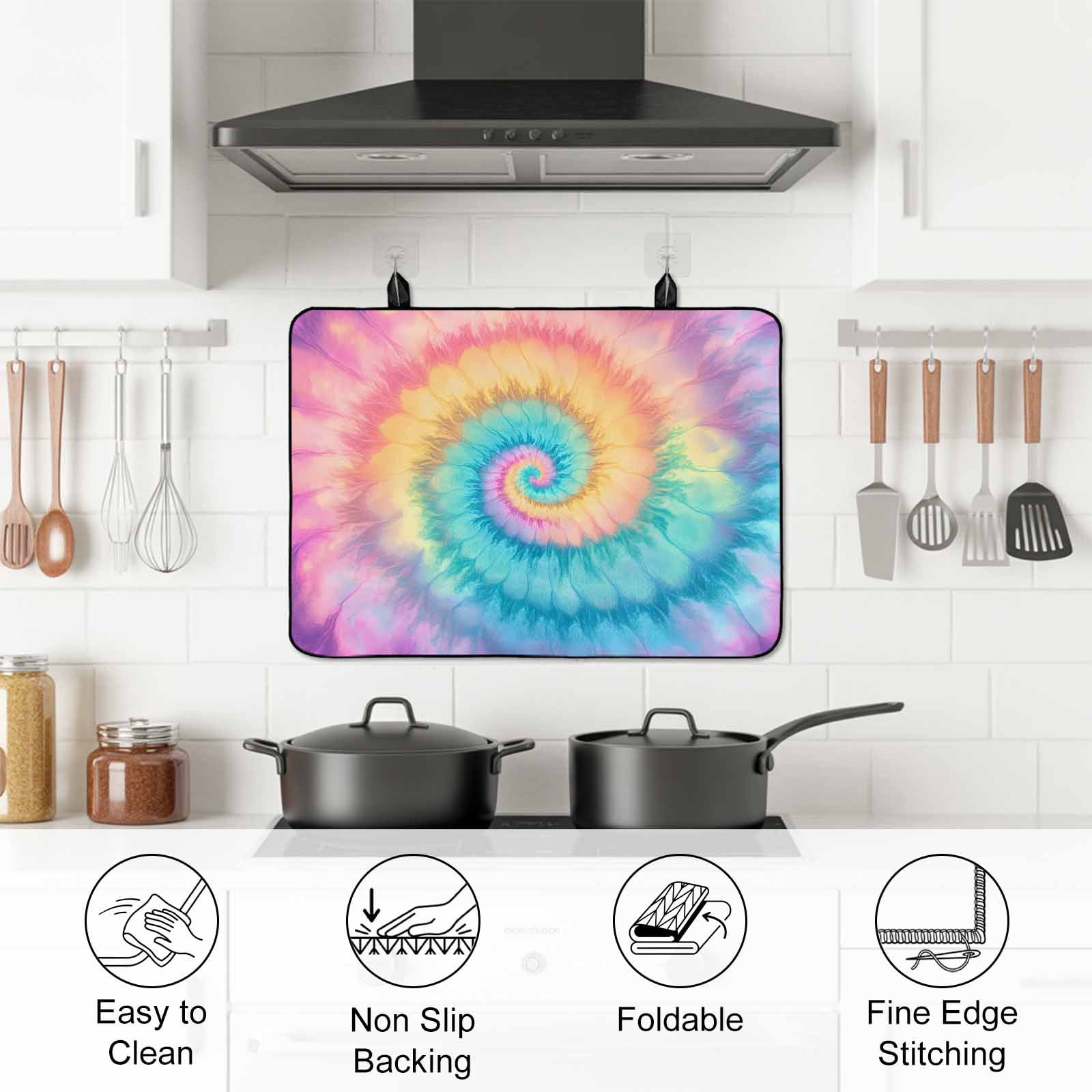 Colorful Tie Dye Stove Top Cover for Electric Stove, Heat-proof & Non Slip Glass Top Stove Cover Protector, Rainbow Ombre Abstract Pattern Art Kitchen Flat Cooktop Rubber Mat 24x21 Inches