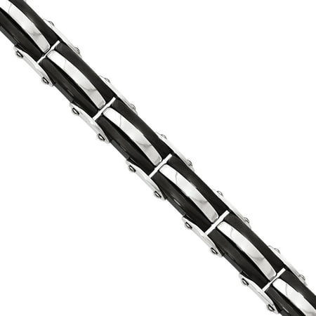 Primal Steel Stainless Steel Polished Black IP Dome Bar Link Bracelet