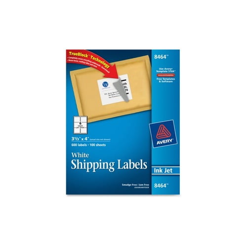 Avery TrueBlock Shipping Labels - Sure Feed Permanent Adhesive - 3 21/64' Width x 4' Length - 3 21/64' Diameter - Rectangle - Inkjet - White - Paper - 6 / Sheet - 600 / Box