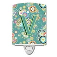 thumbnail image 1 of Carolines Treasures CJ2015-VCNL Letter V Circle Circle Teal Initial Alphabet Ceramic Night Light, 1 of 1