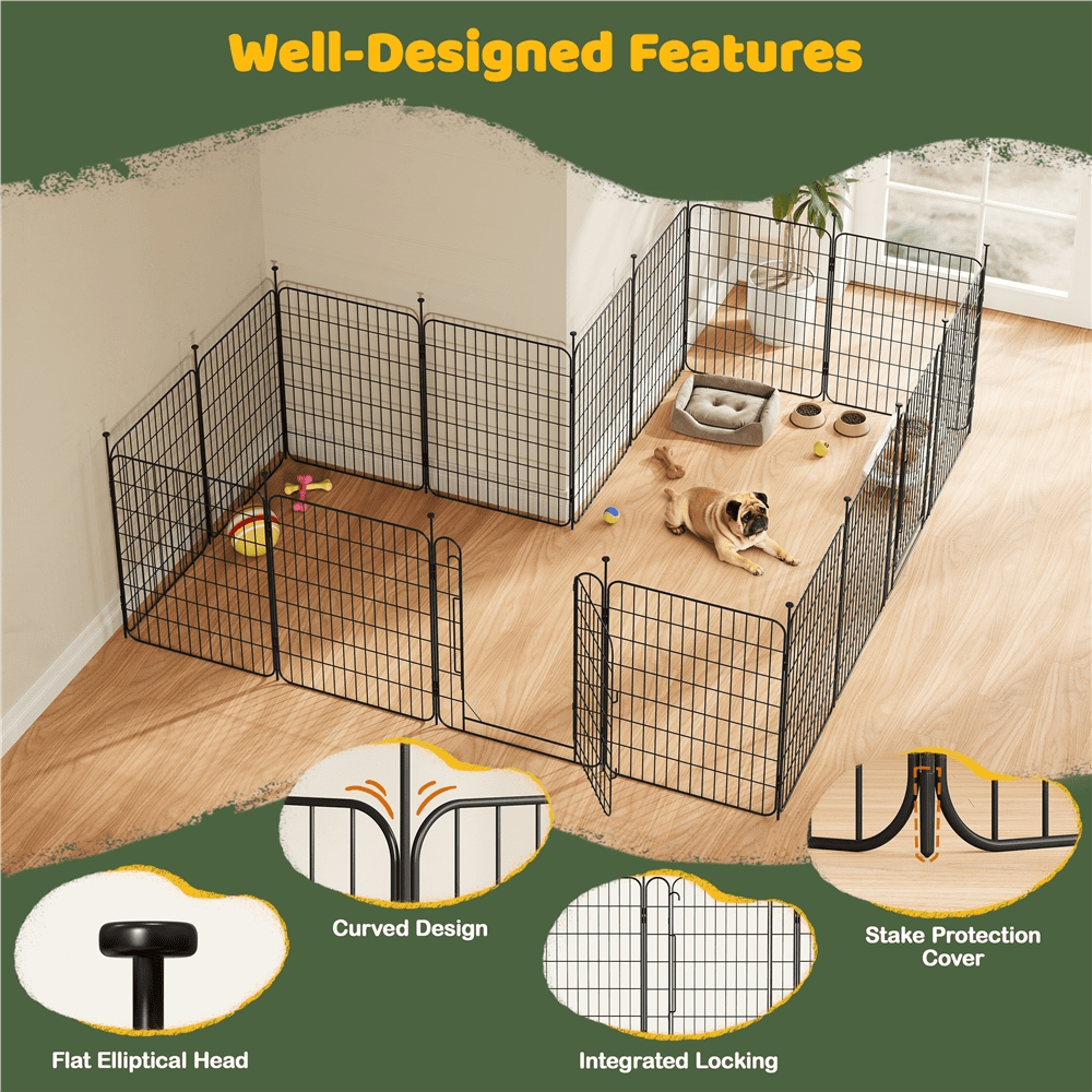 Renwick 31.5" Tall Foldable Dog Playpen Panels with Door, 8 Panels, Black