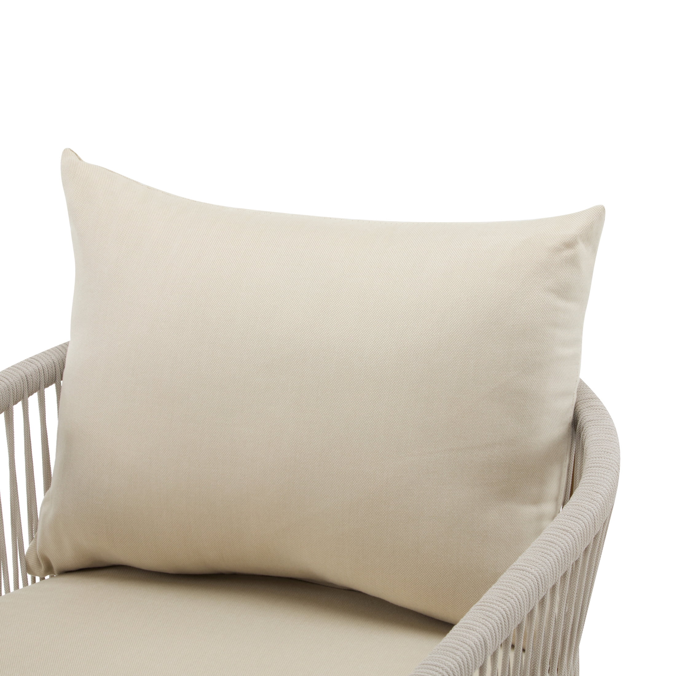 Knox Modern Outdoor Patio Rope-Weave Lounge Chair, Club Chair with Curved Frame, Aluminum Base, and Cushions, Beige