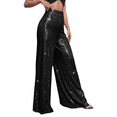 thumbnail image 6 of Women Sequin Flare Pants High Waist Sparkle Glitter Wide Leg Loose Pants Trousers Party Clubwear -Champagne Sparkle, 6 of 8