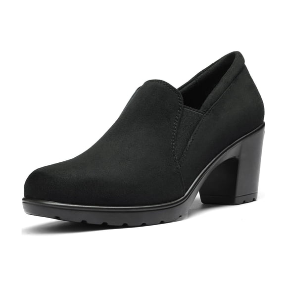 Zapatos DREAM PAIRS con Tacones Bajos y Anchos, Estilo Pumps en Gamuza Negra 7 cm