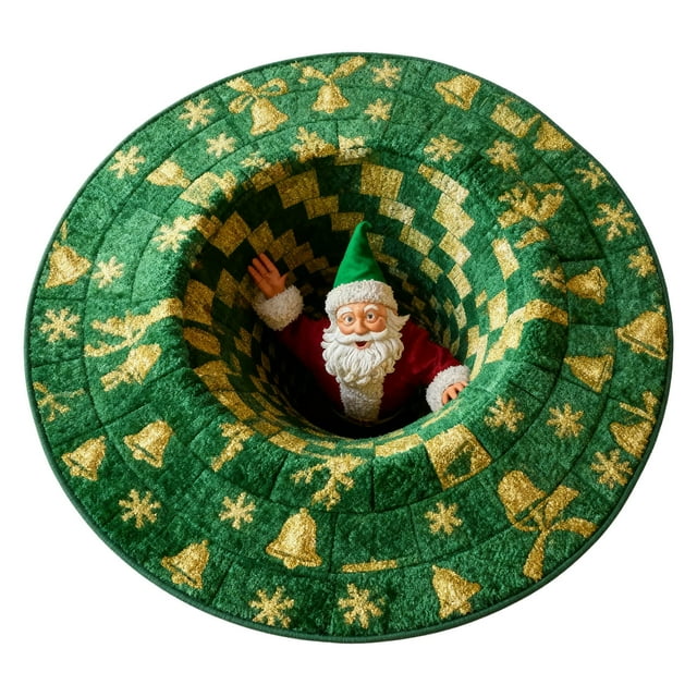 TIELUTT Christmas 3D Rug – Christmas Optical I Llusion Rugs Decorative Rug with Depth Pattern Theme Santa C Laus Quilted Round Bedroom Soft Rug Blankets Knit Blankets Room Rugs for Bedroom Home Rug