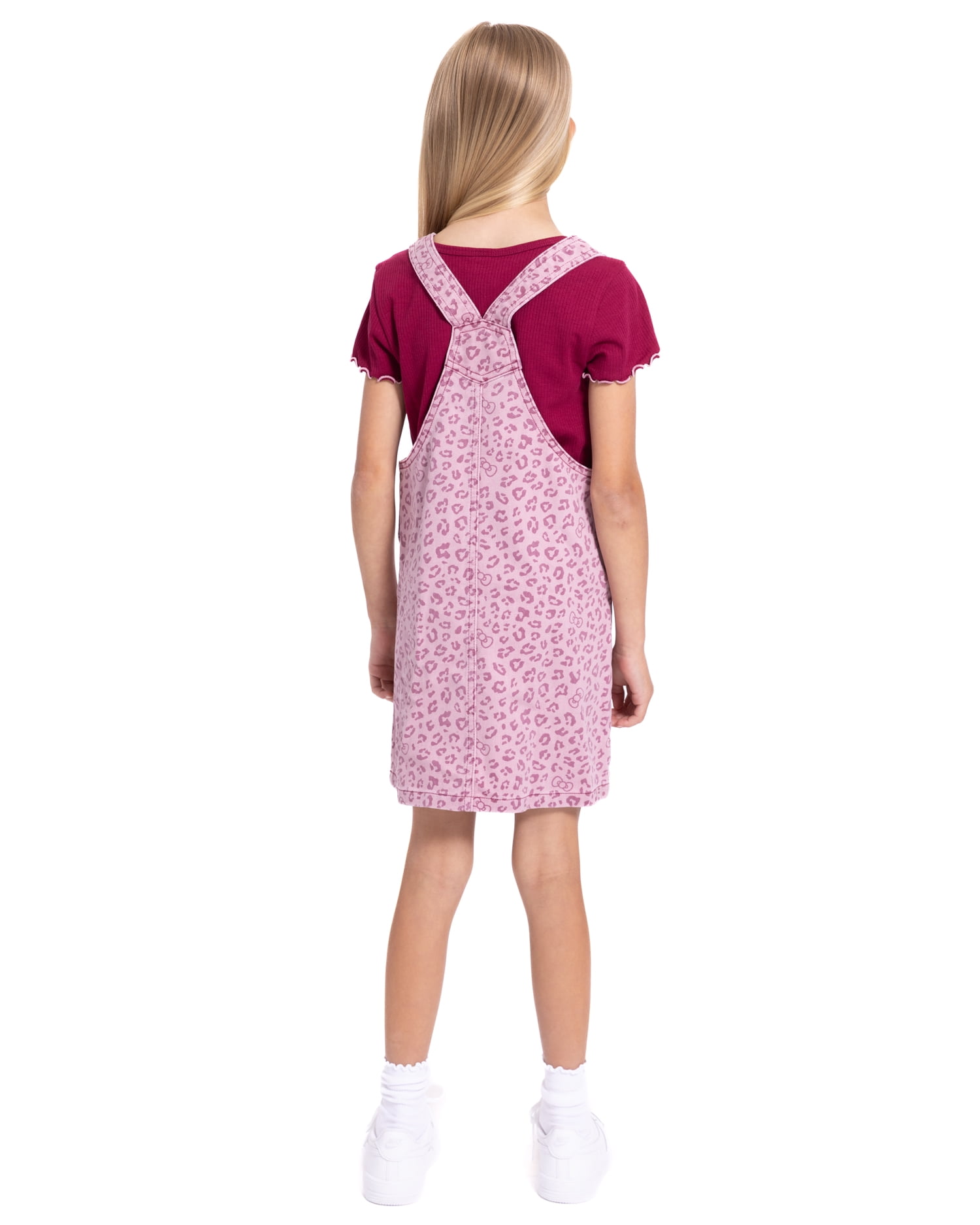 Hello Kitty Girls Graphic Ribbed Tee and Denim Jumper Dress Set, 2 Piece, Sizes 4-12
