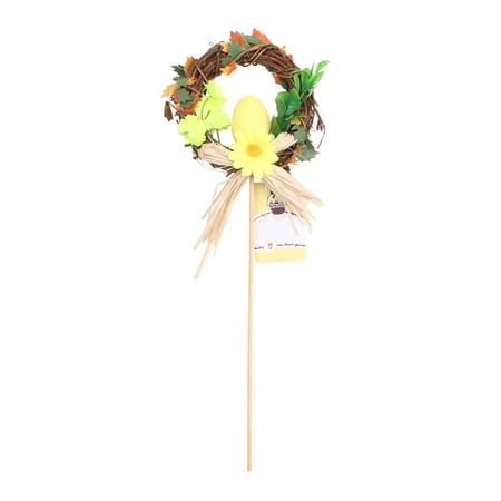 

Mightlink Easter Wreath with Stick Colorful Egg Rattan Weaving Fadeless Weather Resistant 10CM Round Garland Pendant for Easter
