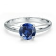 thumbnail image 3 of Gem Stone King 900 Platinum Blue Created Sapphire Engagement Ring for Women | 1.60 Cttw | Round 7MM | Gemstone September Birthstone | Size 5, 3 of 6