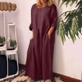 thumbnail image 2 of JGTDBPO Fall Dresses For Women 2023 Cotton Linen Shirt Dress Plus Size Casual Loose Maxi Long Dresses Solid Color Long Sleeve Round Neck Simple Long Shirt Daily Vacation Dress, 2 of 8
