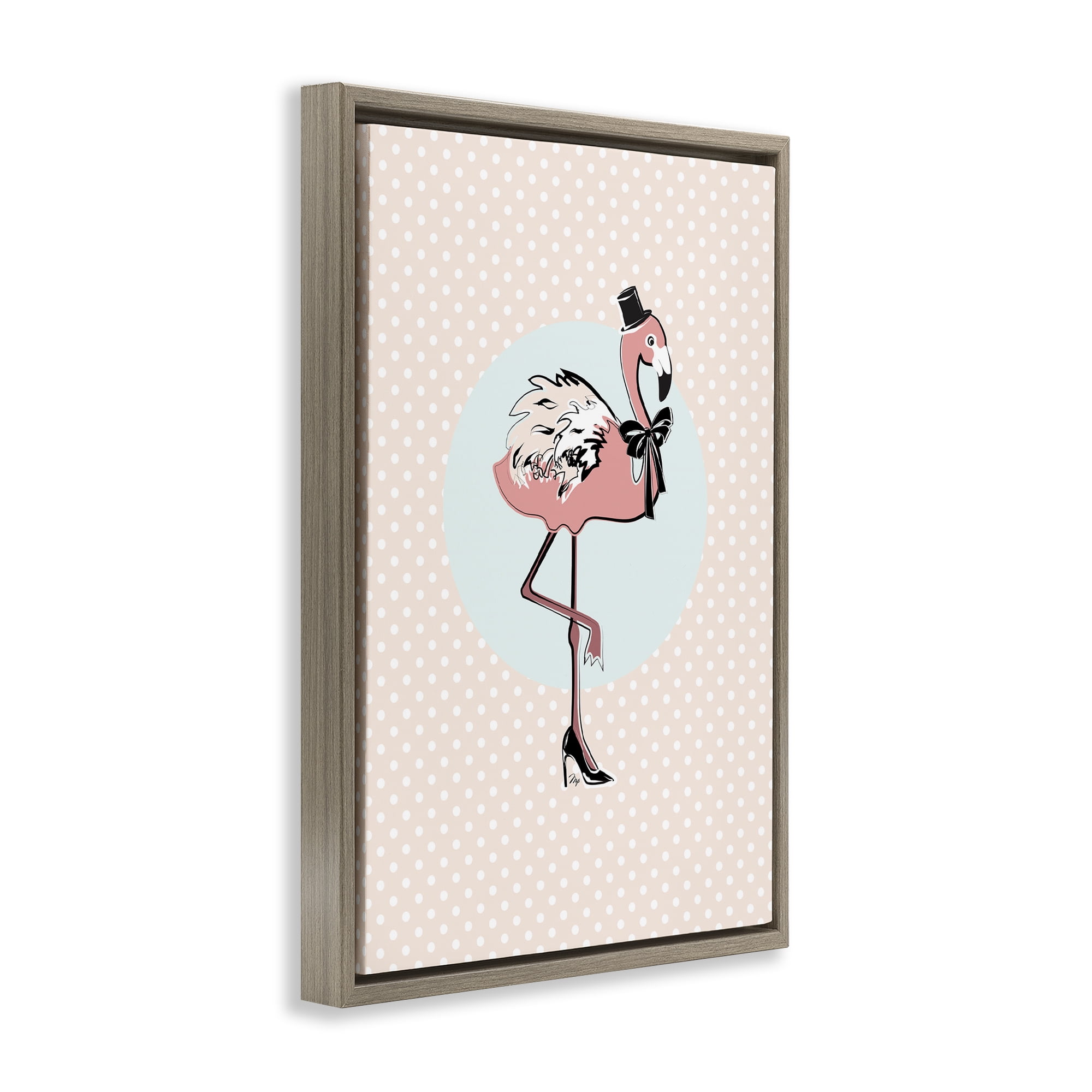 Stupell Industries Flamingo & Top Hat Novelty Painting Brown Floater Framed Art Print Wall Art, 21 x 31