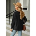thumbnail image 3 of Anbech Vneck Women Solid Color Shirt Buttons Long Sleeve Blouse Casual Fashion Tops, 3 of 8