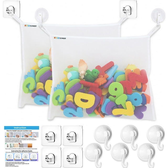 2 X Red Para Juguetes De Baño - Canasta Para Juguetes De Bañera Para Niños Bolsa De Malla Para Juguetes De Baño Organizador De Almacenamiento De Juguetes Para Bañera De Bebé Cubo De Baño Grande - Cont