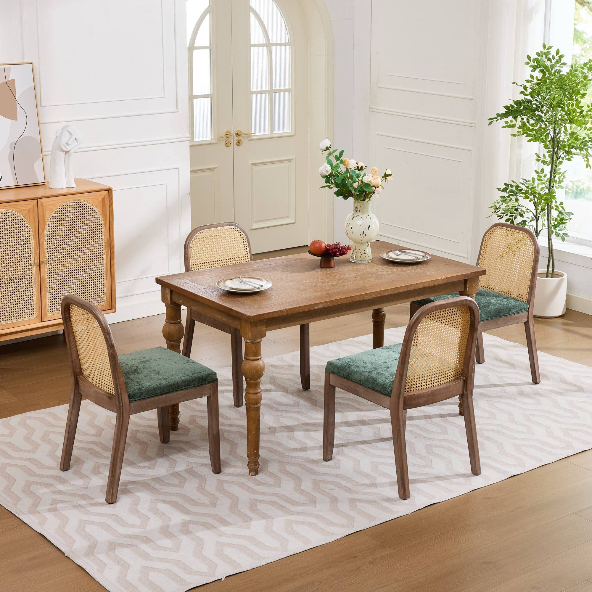 Leumius Set of 2 Curved Arched Cane Back Dining Chairs, Mid Century Farmhouse Side Chairs, Chenille Cushion with S-Spring and Sponge, Armless Accent Chairs for Kitchen Dining Room Olive Green