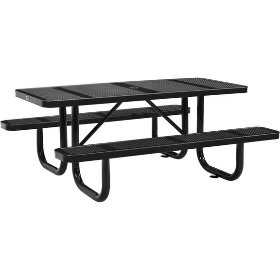 72" Rectangular Perforated Metal Outdoor Picnic Table, Black