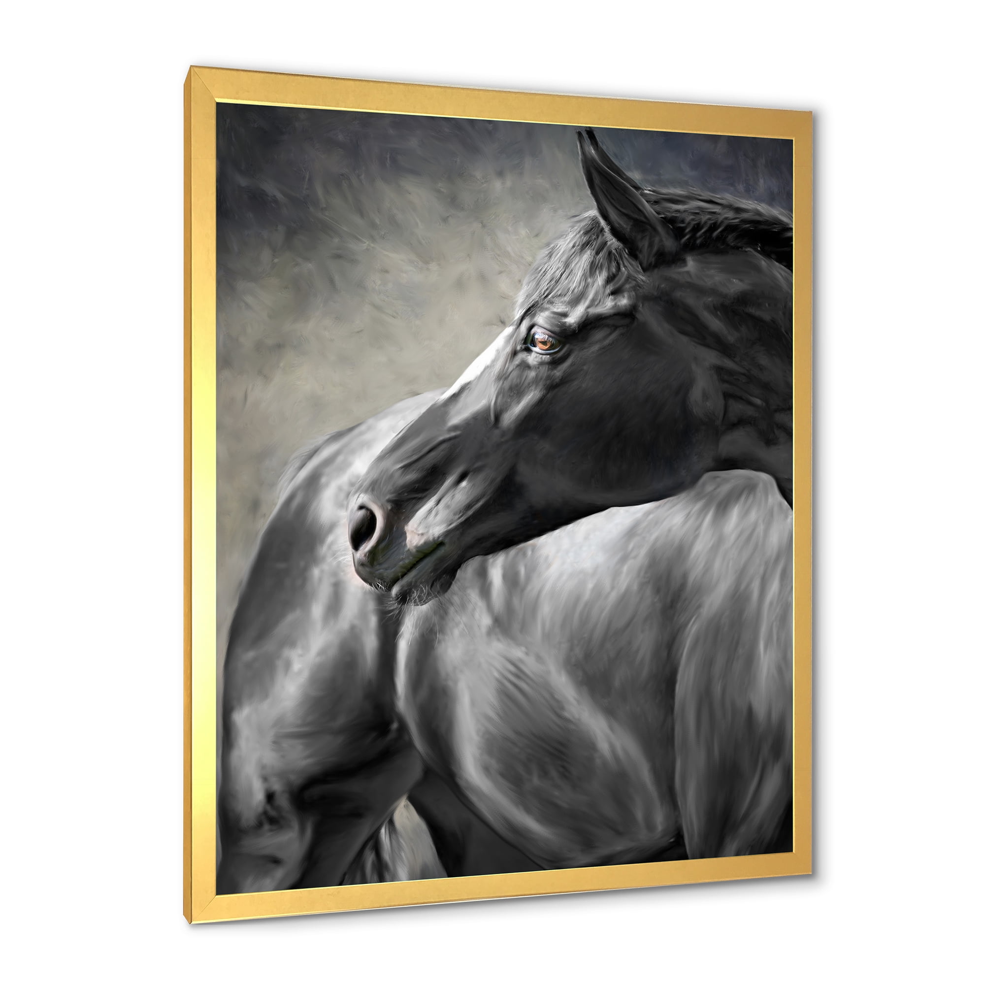 Designart 'Close Up Of A Black Horse' Farmhouse Framed Art Print