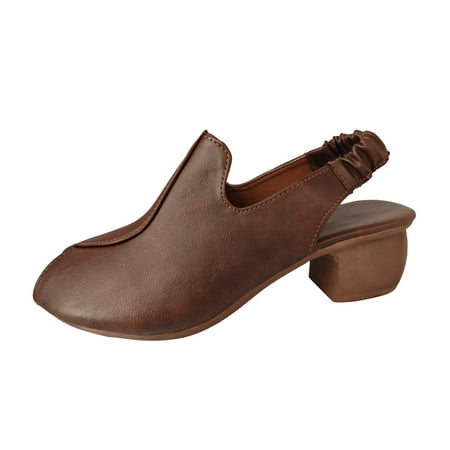 WNVMWI Sandals Women Women s Heeled Sandals Beach Black Thong Sandals for Women Brown Shoes Slippers Flip Flops Women s Summer Fashion Fish Mouth Root Leather Sandals Casual Comfortable Roman Size 38