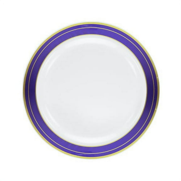 Lillian Dinnerware Magnificense Plastic Plate Pearl - Blue / Gold Border, 6.25", 10 Ct