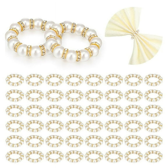 50 Pcs Napkin Rings Imitation Pearl Beaded Napkin Rings Elastic Rhinestone Serviette Rings for Table Decorations