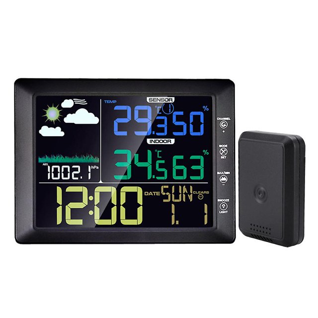 Reloj meteorológico inalámbrico multifunción con pantalla a Color, medidor de temperatura y humedad interior y exterior, reloj electrónico