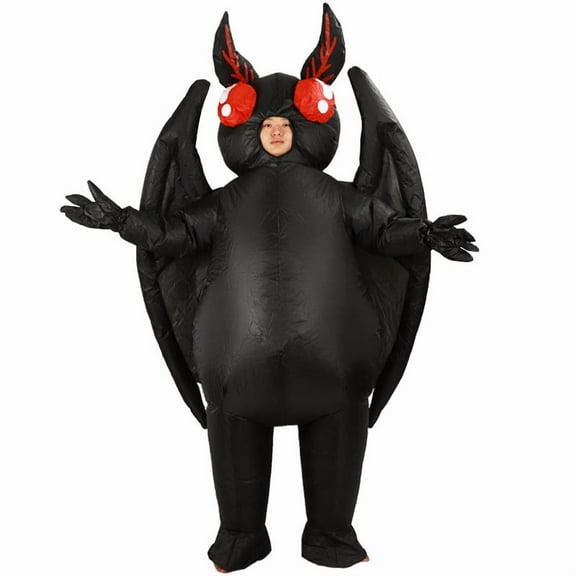 Inflatable Chubby Bat Costume - Black Bat Outfit with Red Eyes & Wings for Halloween, Cosplay, Party Role-Play (Fits 4.9–6.2 ft Adults)