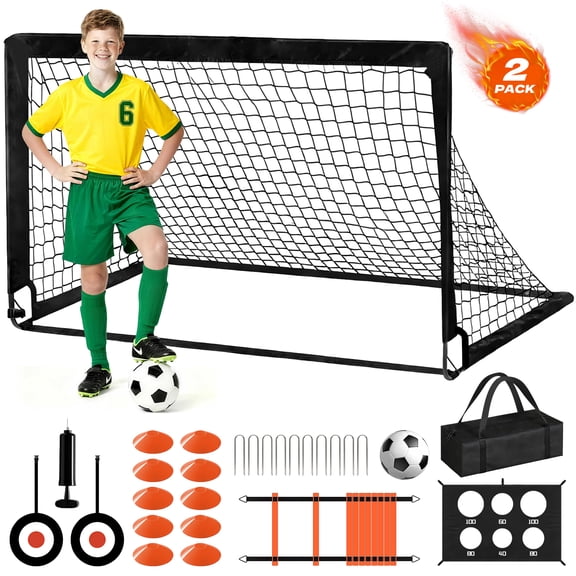 LNOW Kids Soccer Goals for Backyard Set - 2 of 6' x 4' Portable Soccer Net Training Equipment with Soccer Ball, Soccer Set for Kids and Youth Outdoor Games, Sports, Play