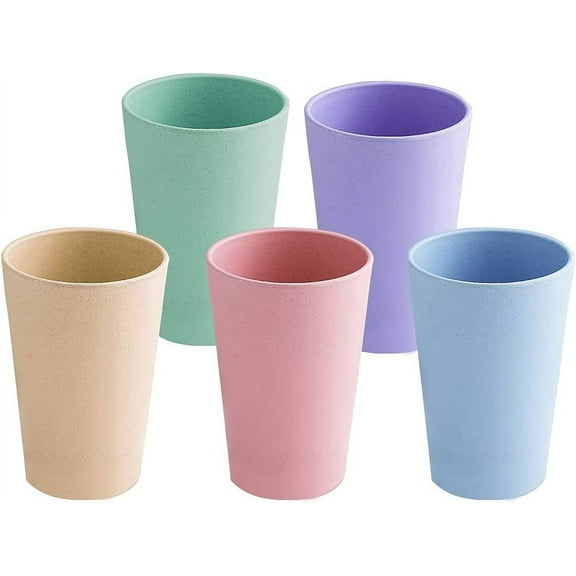 NOGIS Wheat Straw Cup Eco-friendly Unbreakable Reusable Drinking Glasses Healthy Tumbler Set for Adult(16.9OZ), Drinking Cups Dishwasher Safe Kitchen Tumbler Party Water Cup (Set of 5)