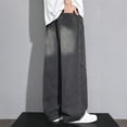 thumbnail image 4 of YLSDY Men's Patch Pocket Wide Leg Jeans, Elastic Waist Drawstring, Classic Loose Fit Denim Pants for Casual Wear Black L, 4 of 7