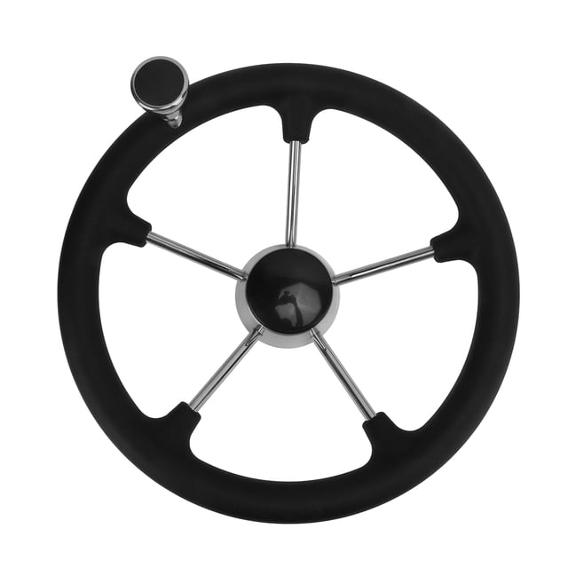5-Spoke Steering Wheel, Waterproof Practical Boat Steering Wheel Black Foam Grip Easy Installation Rust Resistant For Yacht For Marine
