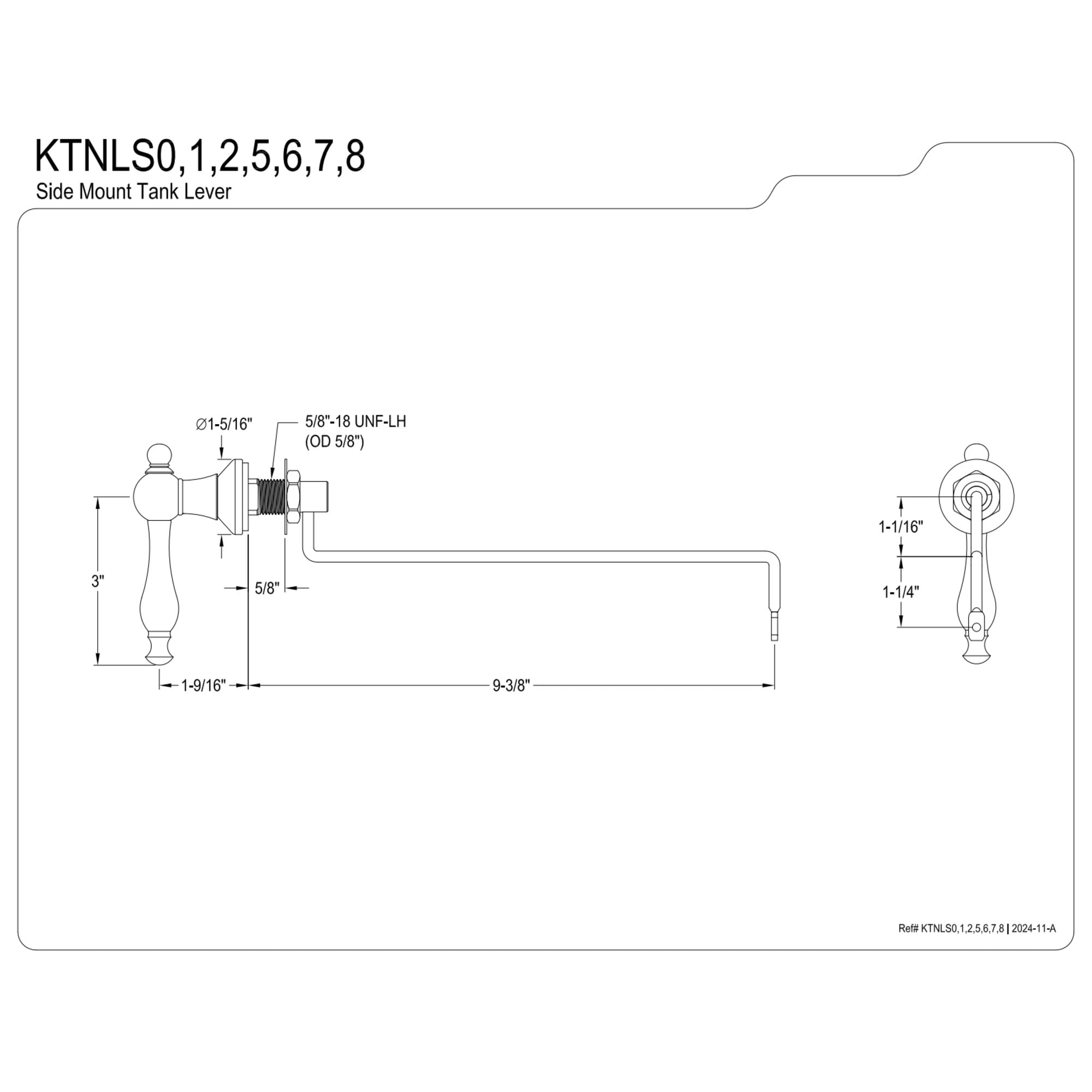 Kingston Brass KTNLS6 Naples Side Mount Toilet Tank Lever, Left/Right Installation in Polished Nickel