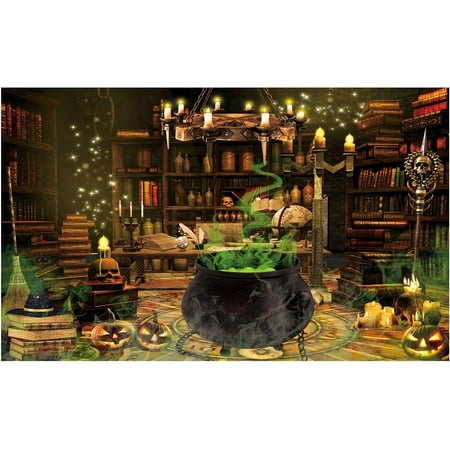 Image of Halloween Magic Photography Backdrop Witch s Kitchen Themed Spooky Retro Party Background Mid Century Vintage