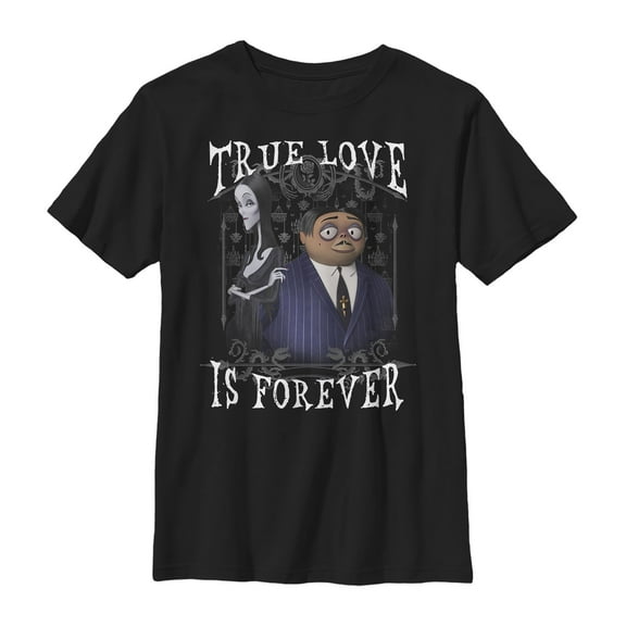 Boy's Addams Family True Love is Forever  Graphic Tee Black X Small