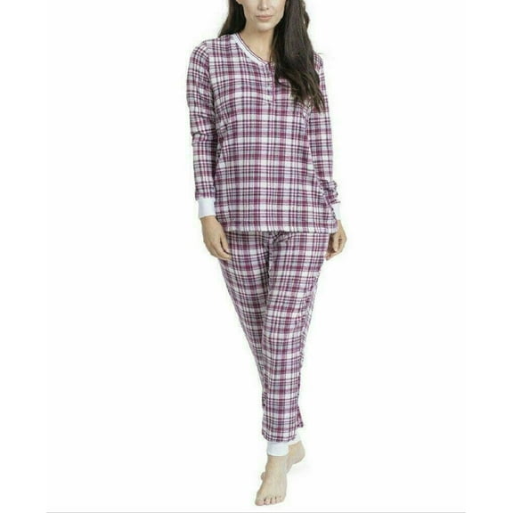 White Orchid Butter Knit Printed Henley Top & Pants 2pc Pajama Set Red Size