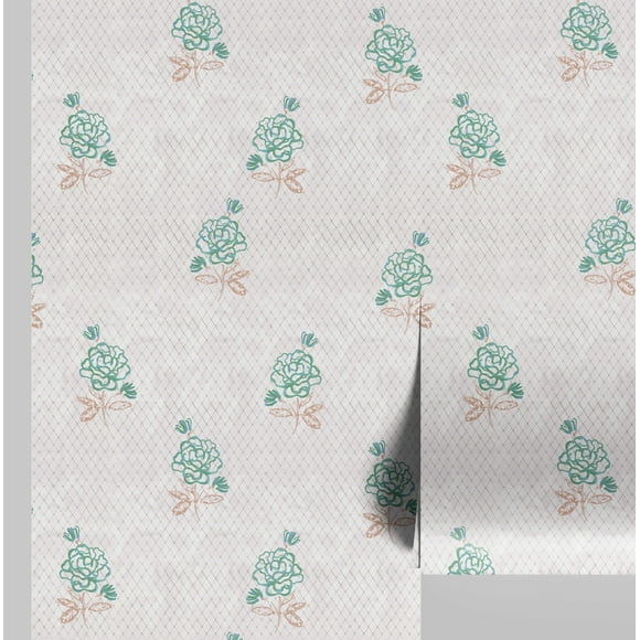 S4Sassy Rose Motif Wallpaper - Green Wall Covering, 25" x 240" Self-Adhesive Vinyl Walls Paper, Walls Wrap, Easy DIY Wall Covering For Farmhouse Bedroom, Living Room, Cabinets, Living Spaces
