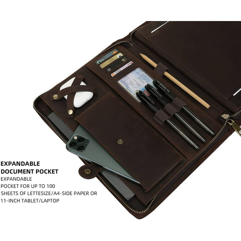 Genuine Leather Portfolio Organizer Notebook File Folder Tablet Cover For  iPad