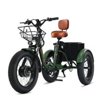 NOMIGO Electric Tricycle, 7 Speed 3 Wheel Folding Electric Bicycle with 48V 15Ah Lithium Battery, 20" Tires Electric Tricycle for Unisex Adults with Rear Basket Green