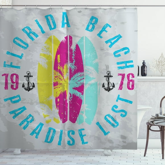 Ambesonne Florida Shower Curtain, Weathered Surfboards, 69"Wx75"L, Pale Grey and Multicolor